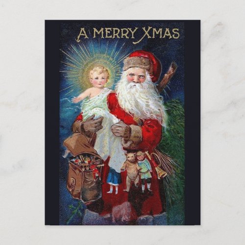 Santa Claus with Christ Child Holiday Postcard