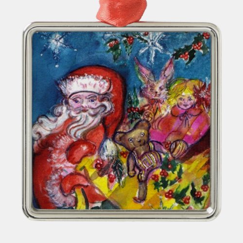 SANTA CLAUS WITH CHRISTMAS GIFTS AND TOYS METAL ORNAMENT