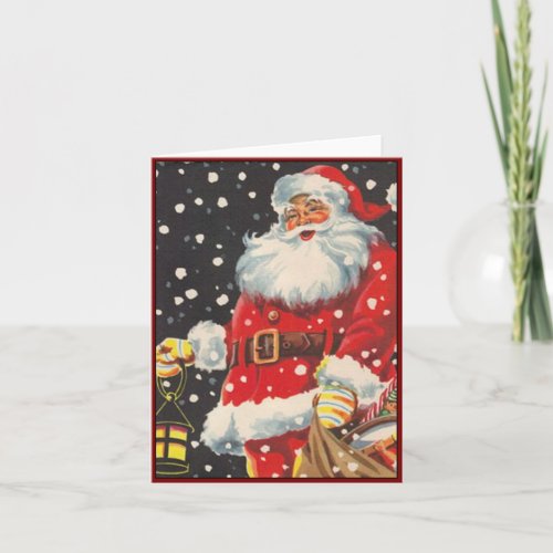 Santa Claus with Christmas Lantern _ Vintage Image Holiday Card