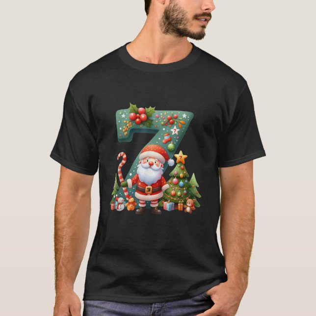 Santa Claus With Christmas Tree And Candy Cane Sev T-Shirt (Front)