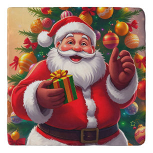 Santa Claus with Christmas Tree and Gifts Trivet