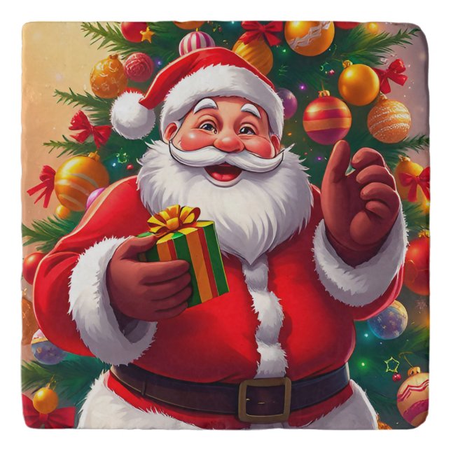 Santa Claus with Christmas Tree and Gifts Trivet (Front)