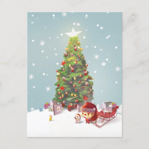 Santa Claus with Christmas Tree Announcement Postcard