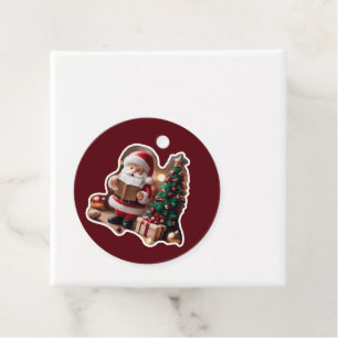 Santa Claus with Christmas Tree in 3D - Favor Tags