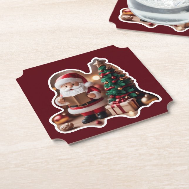 Santa Claus with Christmas Tree in 3D -  Paper Coaster (Angled)