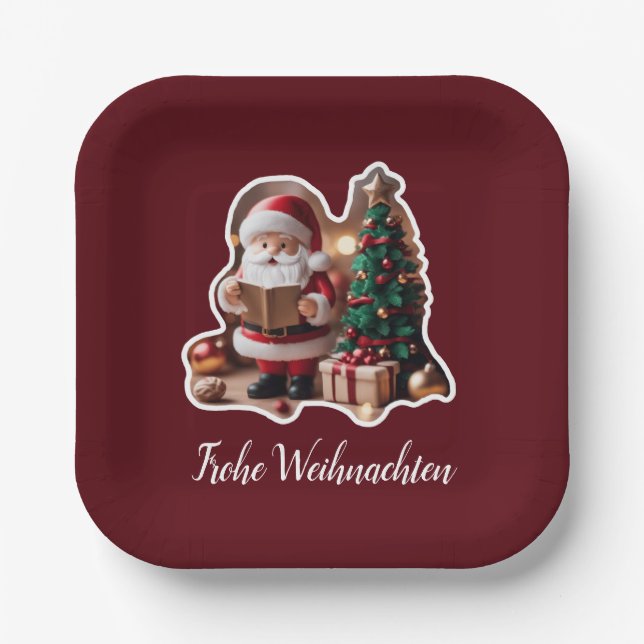 Santa Claus with Christmas Tree in 3D -  Paper Plates (Front)