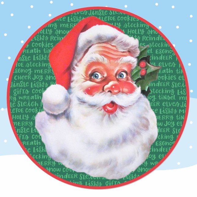 Santa Claus with Christmas Words Envelope Classic Round Sticker (Creator Uploaded)