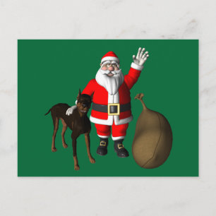 Santa Claus With Doberman Pinscher Holiday Postcard