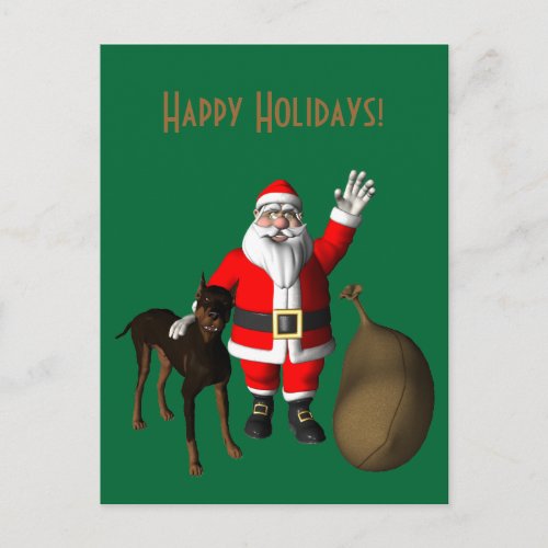 Santa Claus With Doberman Pinscher Holiday Postcard