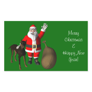 Santa Claus With Doberman Pinscher Rectangular Sticker