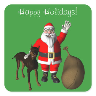 Santa Claus With Doberman Pinscher Square Sticker