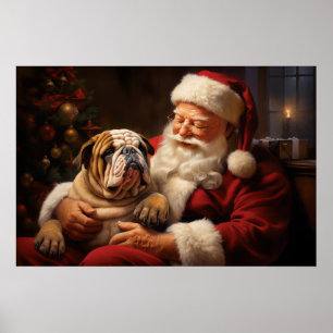Santa Claus with English Bulldog Poster