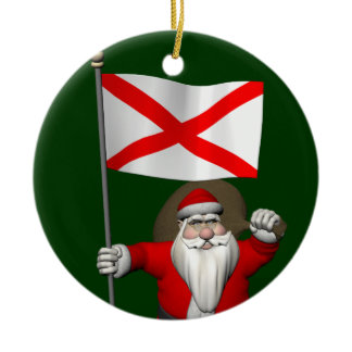 Santa Claus With Ensign Of Alabama Ceramic Ornament