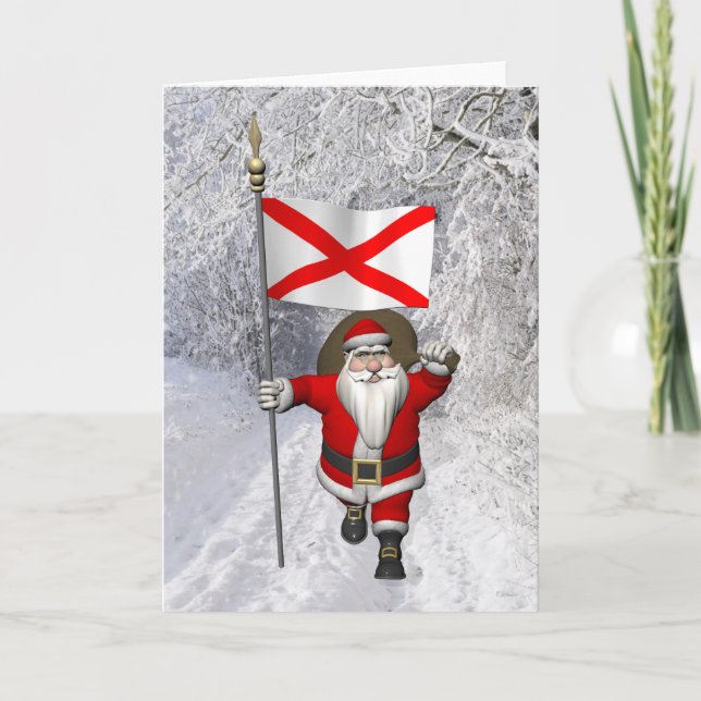 Santa Claus With Ensign Of Alabama Holiday Card (Front)