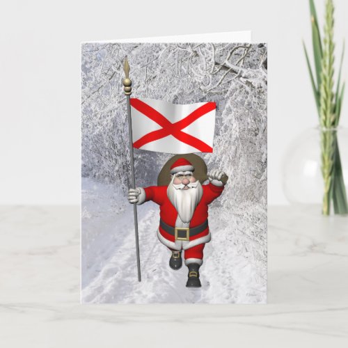 Santa Claus With Ensign Of Alabama Holiday Card