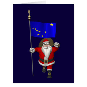 Santa Claus With Ensign Of Alaska Cards