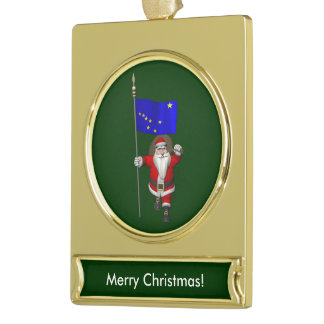 Santa Claus With Ensign Of Alaska Gold Plated Banner Ornament
