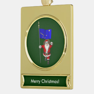 Santa Claus With Ensign Of Alaska Gold Plated Banner Ornament