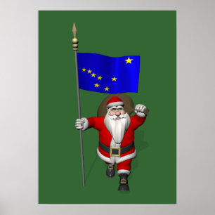 Santa Claus With Ensign Of Alaska Poster