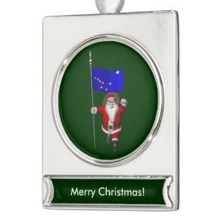 Santa Claus With Ensign Of Alaska Silver Plated Banner Ornament