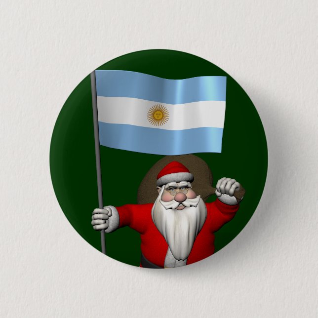 Santa Claus With Ensign Of Argentina Button (Front)