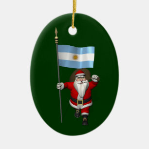Santa Claus With Ensign Of Argentina Ceramic Ornament