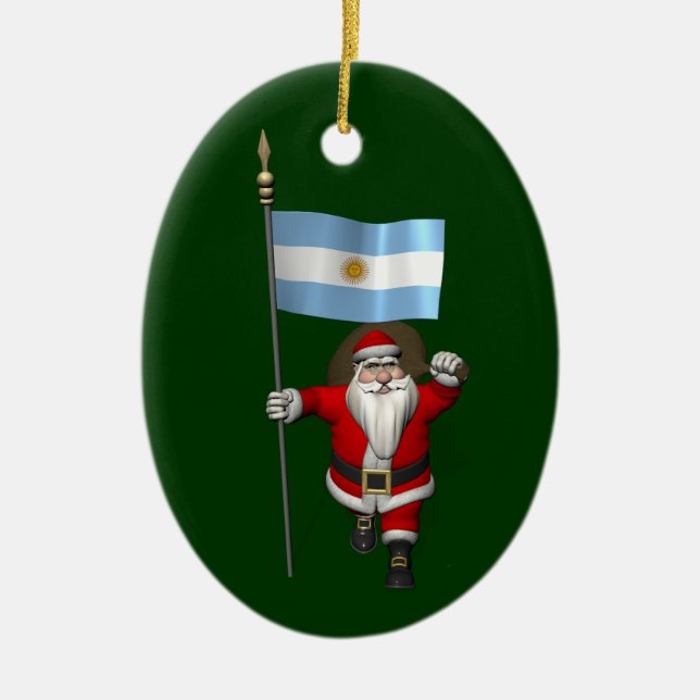 Santa Claus With Ensign Of Argentina Ceramic Ornament (Front)