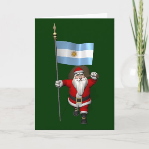 Santa Claus With Ensign Of Argentina Holiday Card