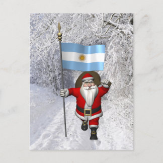 Santa Claus With Ensign Of Argentina Holiday Postcard