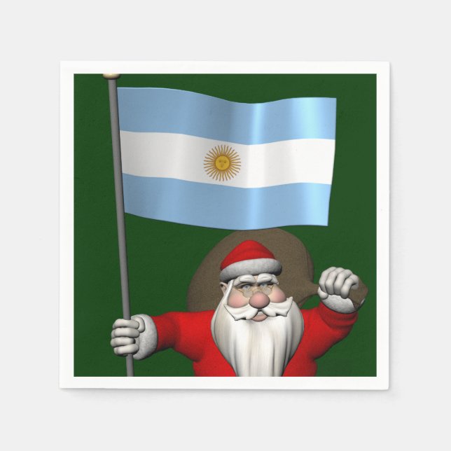 Santa Claus With Ensign Of Argentina Paper Napkins (Front)