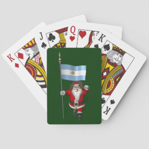 Santa Claus With Ensign Of Argentina Poker Cards