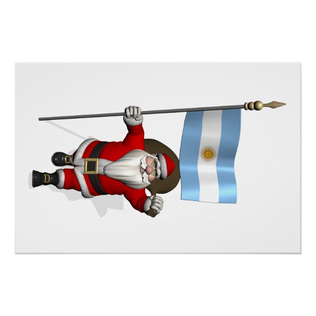 Santa Claus With Ensign Of Argentina Poster (Front)