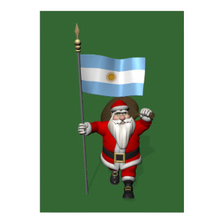 Santa Claus With Ensign Of Argentina Poster