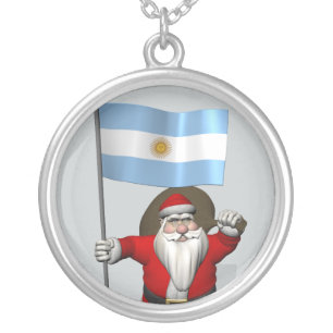 Santa Claus With Ensign Of Argentina Silver Plated Necklace