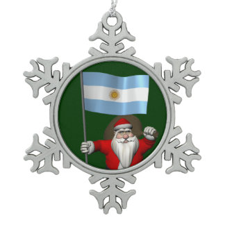 Santa Claus With Ensign Of Argentina Snowflake Pewter Christmas Ornament