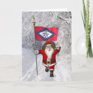 Santa Claus With Ensign Of Arkansas Holiday Card