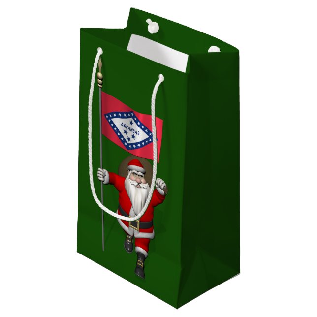 Santa Claus With Ensign Of Arkansas Small Gift Bag (Front Angled)