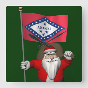 Santa Claus With Ensign Of Arkansas Square Wall Clock