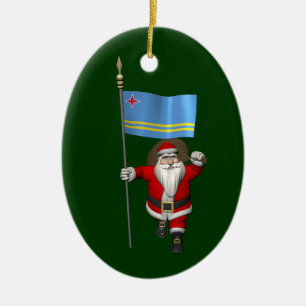 Santa Claus With Ensign Of Aruba Ceramic Ornament
