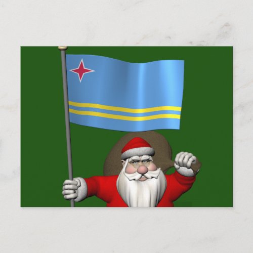 Santa Claus With Ensign Of Aruba Holiday Postcard