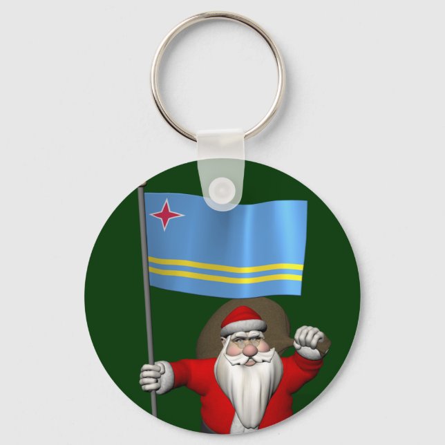 Santa Claus With Ensign Of Aruba Keychain (Front)