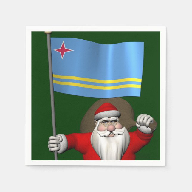Santa Claus With Ensign Of Aruba Paper Napkins (Front)