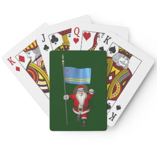 Santa Claus With Ensign Of Aruba Poker Cards