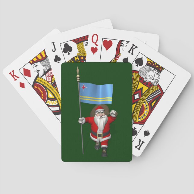 Santa Claus With Ensign Of Aruba Poker Cards (Back)