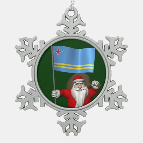 Santa Claus With Ensign Of Aruba Snowflake Pewter Christmas Ornament