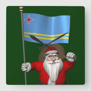 Santa Claus With Ensign Of Aruba Square Wall Clock