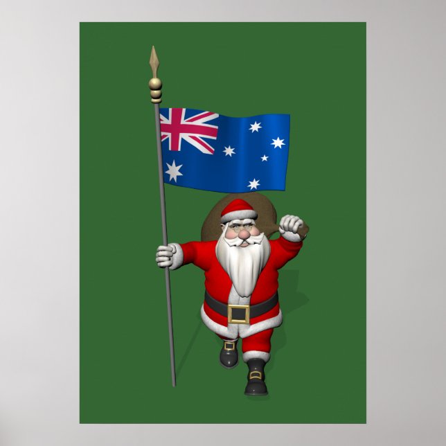 Santa Claus With Ensign Of Australia Poster (Front)