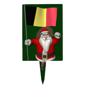 Santa Claus With Ensign Of Belgium Cake Topper