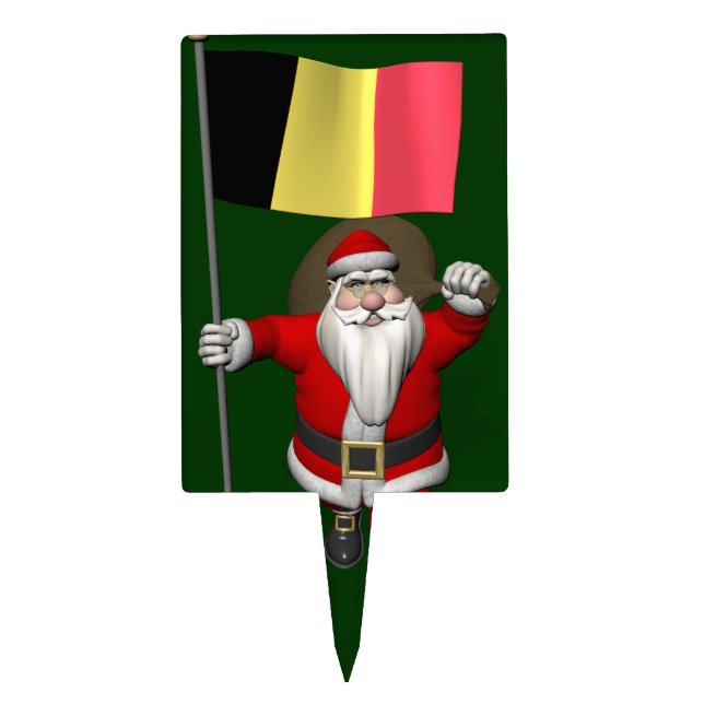 Santa Claus With Ensign Of Belgium Cake Topper (Front)