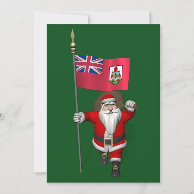 Santa Claus With Ensign Of Bermuda Holiday Card (Front)